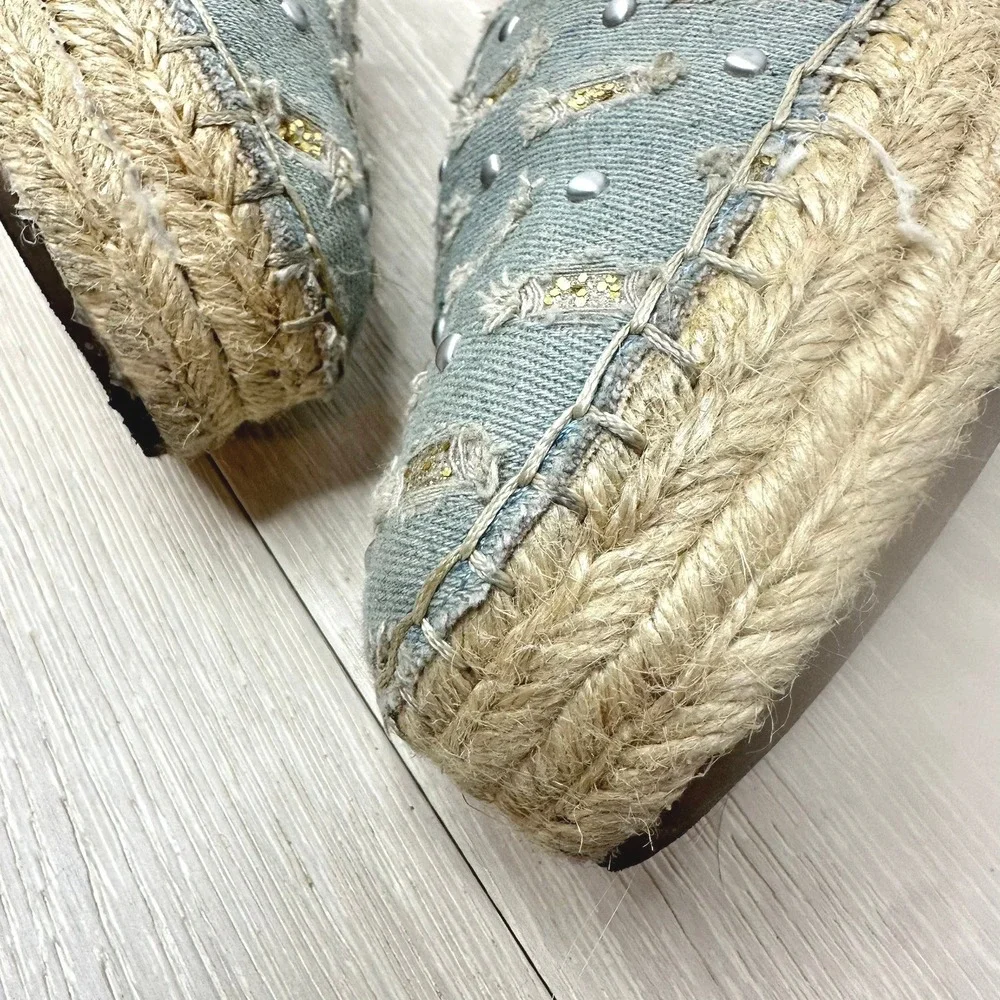 Circus by Sam Edelman Espadrille Flats Womens 8.5 Blue Denim Studded Distressed
